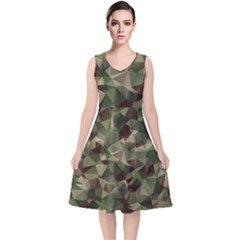 Abstract Vector Military Camouflage Background V-neck Midi Sleeveless Dress  by Bedest