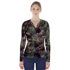 Abstract Vector Military Camouflage Background V-neck Long Sleeve Top by Bedest