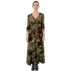 Abstract Vector Military Camouflage Background Button Up Boho Maxi Dress by Bedest