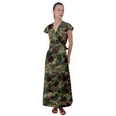 Abstract Vector Military Camouflage Background Flutter Sleeve Maxi Dress by Bedest