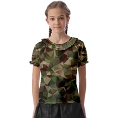 Abstract Vector Military Camouflage Background Kids  Frill Chiffon Blouse by Bedest