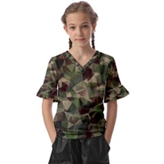 Abstract Vector Military Camouflage Background Kids  V-neck Horn Sleeve Blouse by Bedest