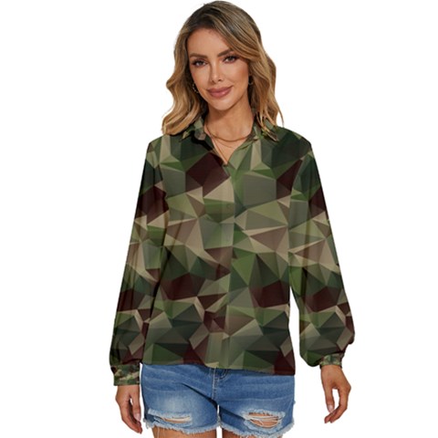 Abstract Vector Military Camouflage Background Women s Long Sleeve Button Up Shirt by Bedest