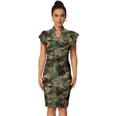 Abstract Vector Military Camouflage Background Vintage Frill Sleeve V-neck Bodycon Dress by Bedest