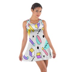 Tridimensional Pastel Shapes Background Memphis Style Cotton Racerback Dress by Bedest