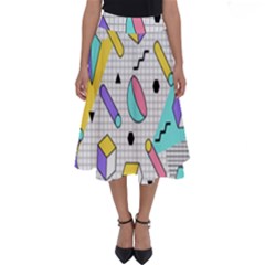 Tridimensional Pastel Shapes Background Memphis Style Perfect Length Midi Skirt by Bedest