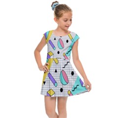 Tridimensional Pastel Shapes Background Memphis Style Kids  Cap Sleeve Dress by Bedest