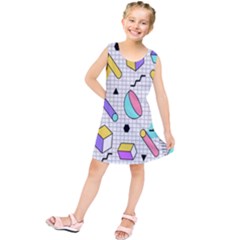 Tridimensional Pastel Shapes Background Memphis Style Kids  Tunic Dress by Bedest