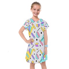 Tridimensional Pastel Shapes Background Memphis Style Kids  Drop Waist Dress by Bedest