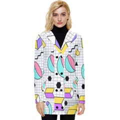 Tridimensional Pastel Shapes Background Memphis Style Button Up Hooded Coat  by Bedest