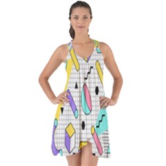 Tridimensional Pastel Shapes Background Memphis Style Show Some Back Chiffon Dress by Bedest