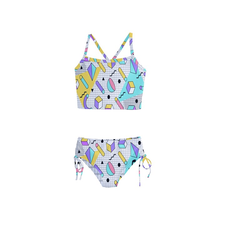 Tridimensional Pastel Shapes Background Memphis Style Girls  Tankini Swimsuit