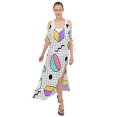 Tridimensional Pastel Shapes Background Memphis Style Maxi Chiffon Cover Up Dress by Bedest