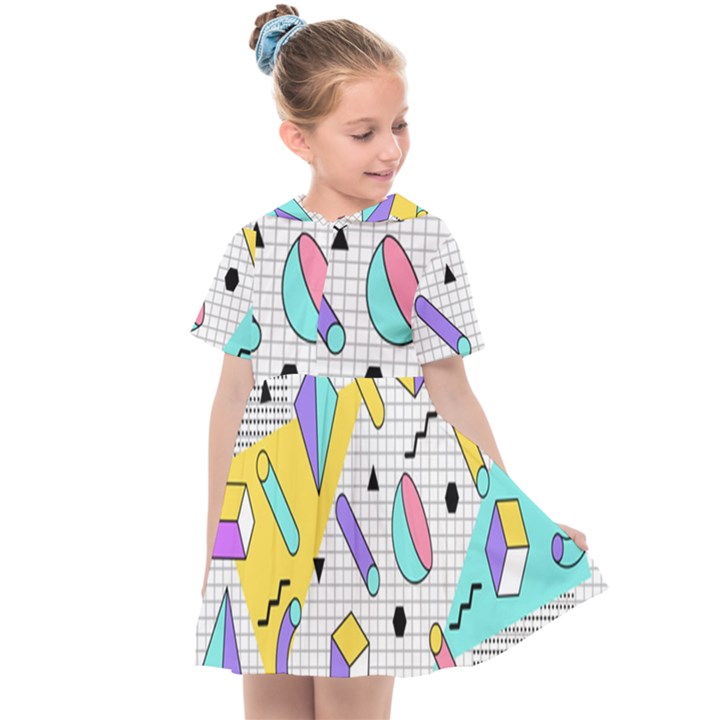 Tridimensional Pastel Shapes Background Memphis Style Kids  Sailor Dress