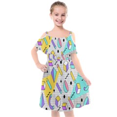 Tridimensional Pastel Shapes Background Memphis Style Kids  Cut Out Shoulders Chiffon Dress by Bedest