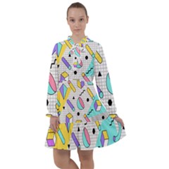 Tridimensional Pastel Shapes Background Memphis Style All Frills Chiffon Dress by Bedest