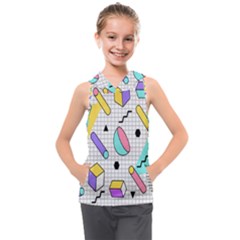 Tridimensional Pastel Shapes Background Memphis Style Kids  Sleeveless Hoodie by Bedest