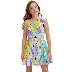 Tridimensional Pastel Shapes Background Memphis Style Kids  One Shoulder Party Dress by Bedest