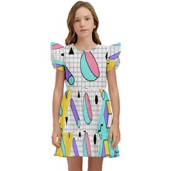 Tridimensional Pastel Shapes Background Memphis Style Kids  Winged Sleeve Dress by Bedest