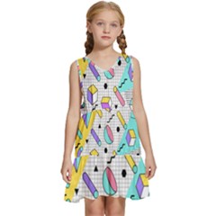 Tridimensional Pastel Shapes Background Memphis Style Kids  Sleeveless Tiered Mini Dress by Bedest