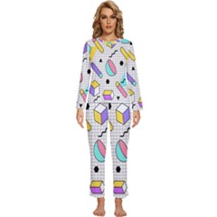 Tridimensional Pastel Shapes Background Memphis Style Womens  Long Sleeve Lightweight Pajamas Set by Bedest