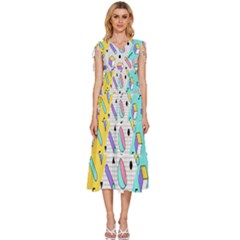 Tridimensional Pastel Shapes Background Memphis Style V-neck Drawstring Shoulder Sleeveless Maxi Dress by Bedest