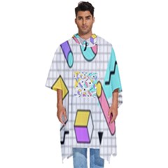 Tridimensional Pastel Shapes Background Memphis Style Men s Hooded Rain Ponchos by Bedest