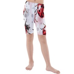 Ladybugs Pattern Texture Watercolor Kids  Mid Length Swim Shorts by Bedest