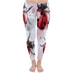 Ladybugs Pattern Texture Watercolor Classic Winter Leggings by Bedest