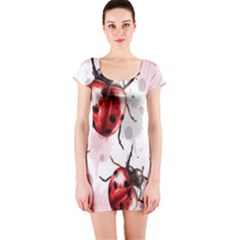 Ladybugs Pattern Texture Watercolor Short Sleeve Bodycon Dress by Bedest