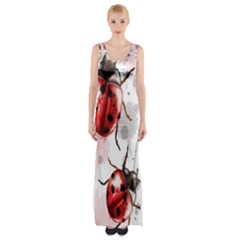 Ladybugs Pattern Texture Watercolor Thigh Split Maxi Dress by Bedest