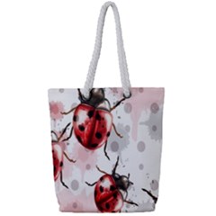 Ladybugs Pattern Texture Watercolor Full Print Rope Handle Tote (small) by Bedest