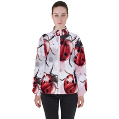 Ladybugs Pattern Texture Watercolor Women s High Neck Windbreaker by Bedest