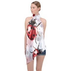 Ladybugs Pattern Texture Watercolor Halter Asymmetric Satin Top by Bedest