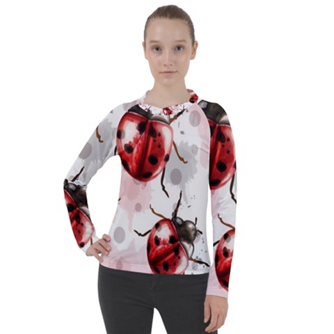 Ladybugs Pattern Texture Watercolor Women s Pique Long Sleeve T-shirt by Bedest