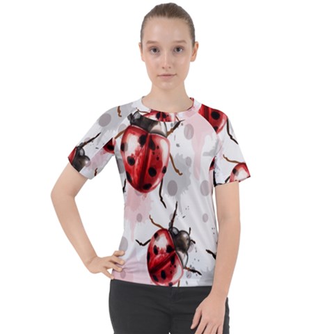 Ladybugs Pattern Texture Watercolor Women s Sport Raglan T-shirt by Bedest