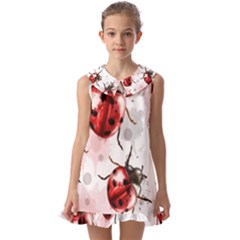 Ladybugs Pattern Texture Watercolor Kids  Pilgrim Collar Ruffle Hem Dress by Bedest