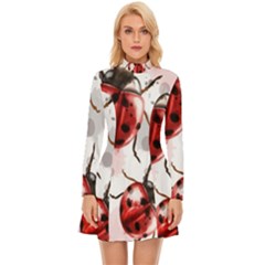 Ladybugs Pattern Texture Watercolor Long Sleeve Velour Longline Dress by Bedest