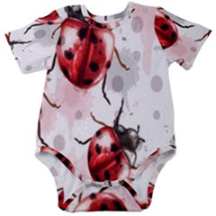 Ladybugs Pattern Texture Watercolor Baby Short Sleeve Bodysuit by Bedest