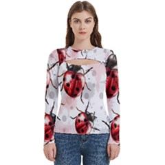 Ladybugs Pattern Texture Watercolor Women s Cut Out Long Sleeve T-shirt by Bedest