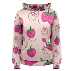 Seamless Strawberry Fruit Pattern Background Women s Pullover Hoodie by Bedest