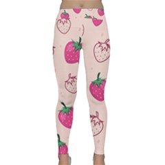 Seamless Strawberry Fruit Pattern Background Classic Yoga Leggings by Bedest