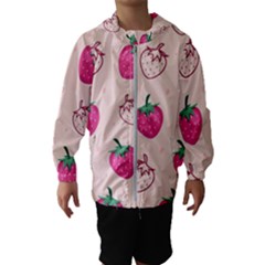 Seamless Strawberry Fruit Pattern Background Kids  Hooded Windbreaker by Bedest