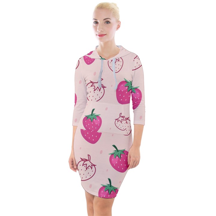 Seamless Strawberry Fruit Pattern Background Quarter Sleeve Hood Bodycon Dress