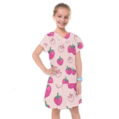 Seamless Strawberry Fruit Pattern Background Kids  Drop Waist Dress by Bedest