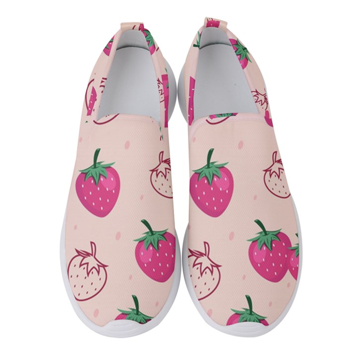 Seamless Strawberry Fruit Pattern Background Women s Slip On Sneakers