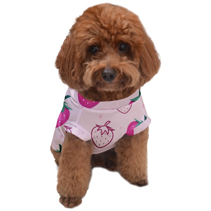 Seamless Strawberry Fruit Pattern Background Dog T-Shirt