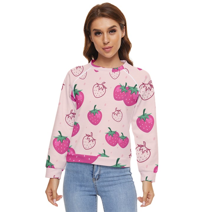 Seamless Strawberry Fruit Pattern Background Women s Long Sleeve Raglan T-Shirt