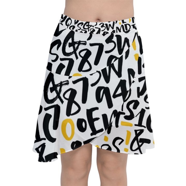 Letters Pattern Chiffon Wrap Front Skirt