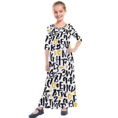 Letters Pattern Kids  Quarter Sleeve Maxi Dress